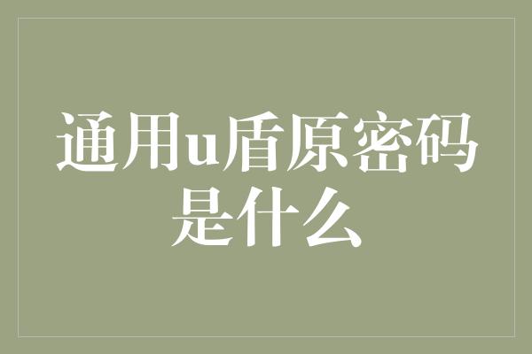 通用u盾原密码是什么