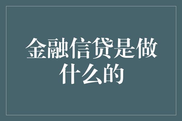 金融信贷是做什么的