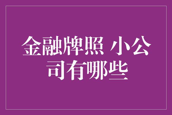 金融牌照 小公司有哪些