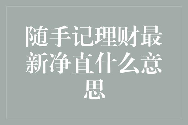 随手记理财最新净直什么意思