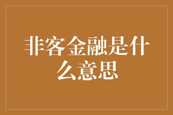 非客金融是什么意思