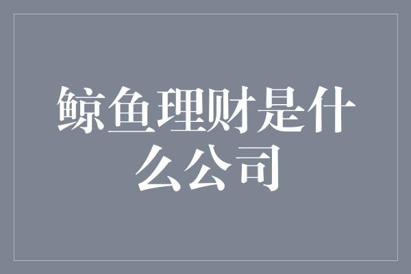 鲸鱼理财是什么公司