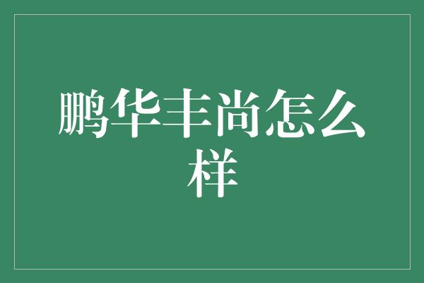 鹏华丰尚怎么样