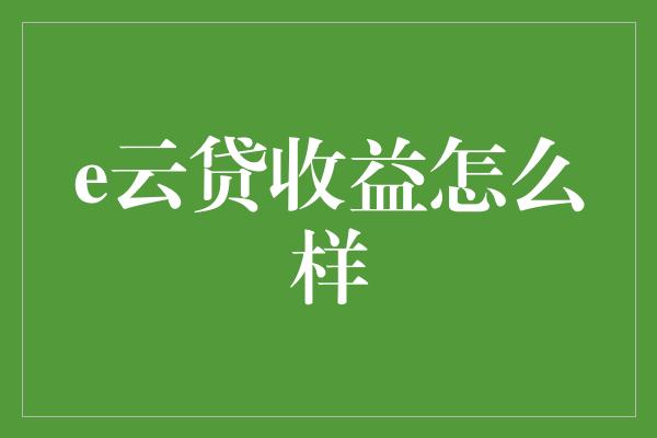 e云贷收益怎么样