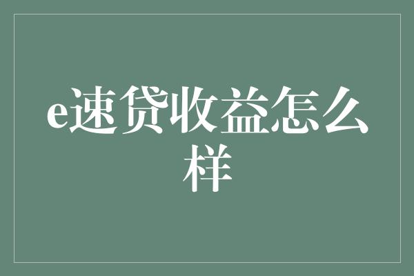 e速贷收益怎么样