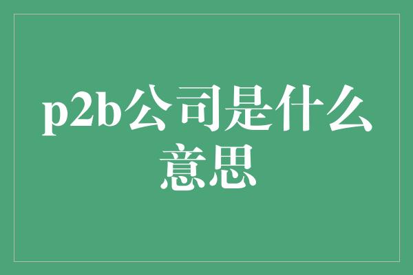 p2b公司是什么意思